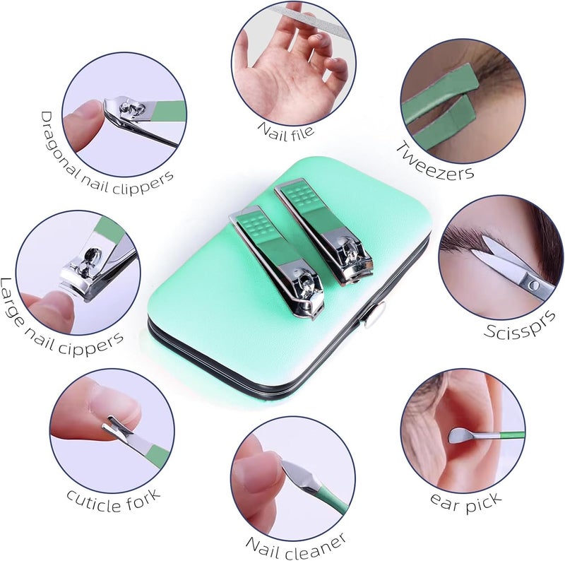 Red Flow Manicure Set 8 in 1 Nail Clipper Set, Nail Clippers,Fingernail & Toenail Clippers,Manicure Tools,Pedicure Tools,Suitable for Travel Manicure Kit,Nail Set Kit with Everything Profe (Green) - Image 5